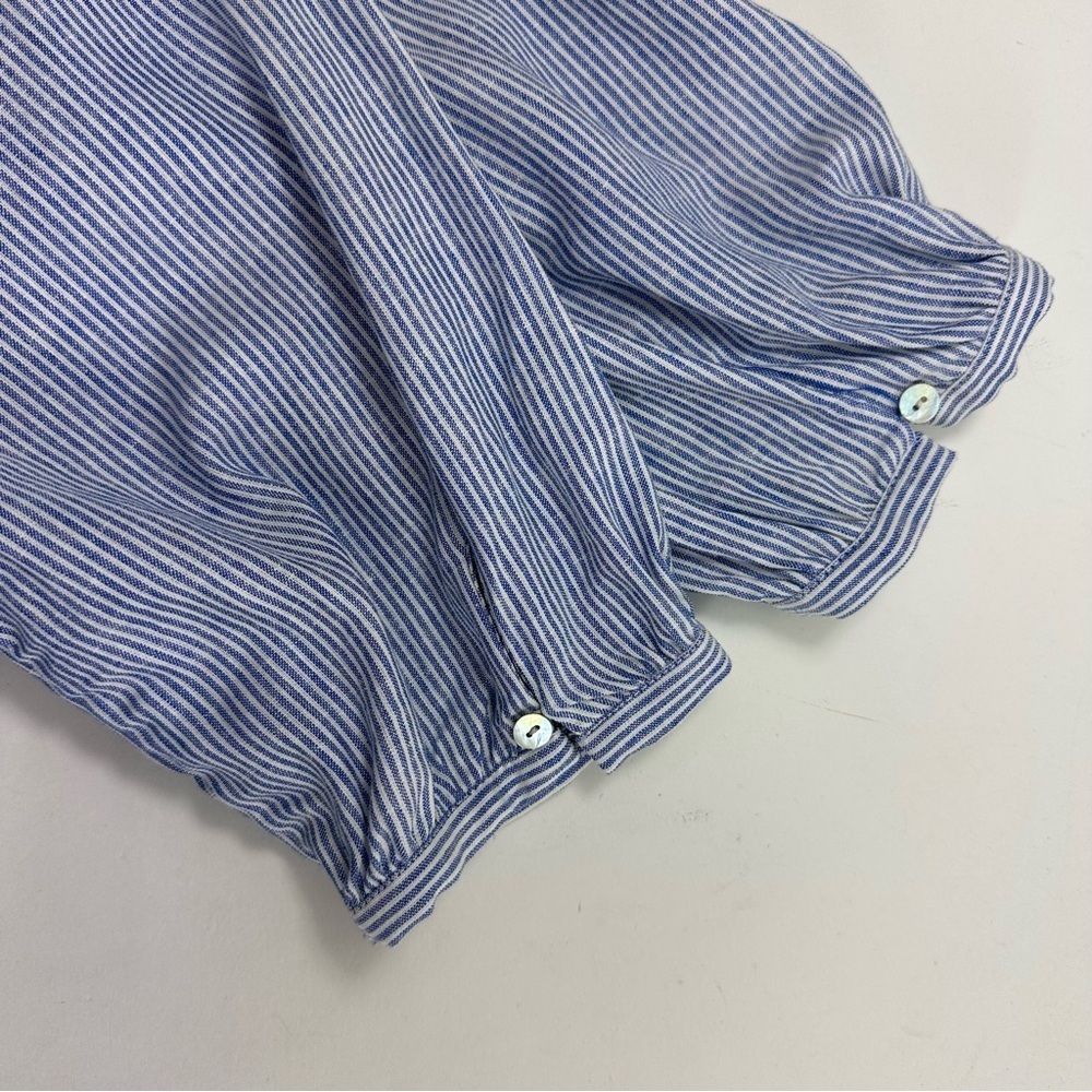 ZARA BLUE WHITE STRIPED LINEN BLEND RUFFLE BELTED DRESS WITH LACE TRIMS SIZE XS - Picture 8 of 8